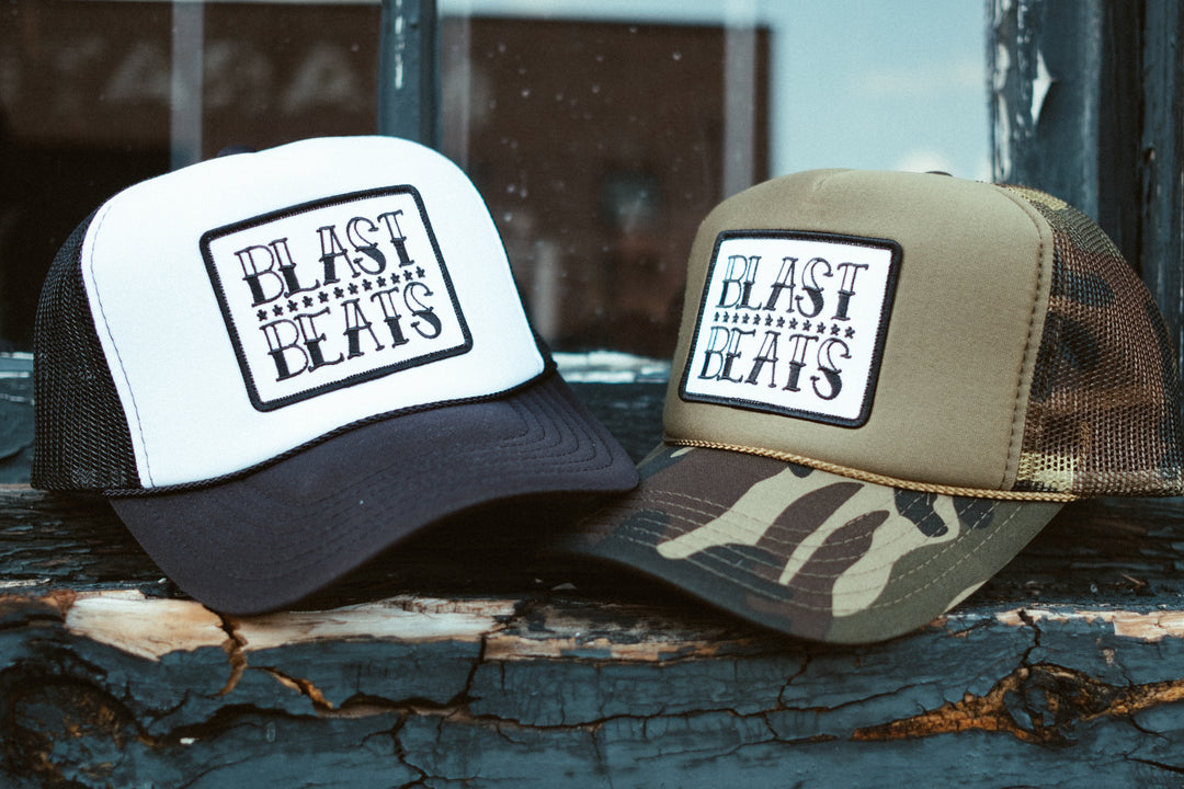 BLAST BEATS TRUCKER HAT - BLACK/WHITE